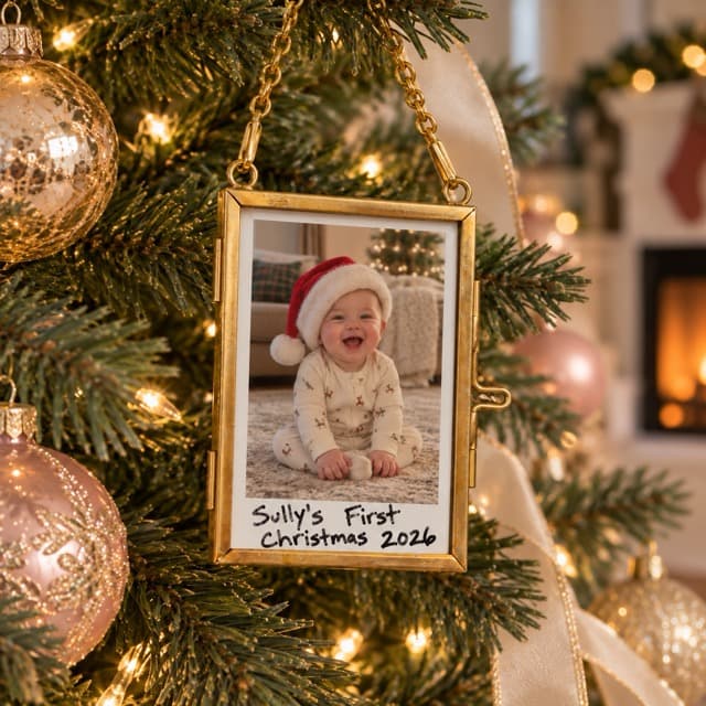 Sample A.'s ornament: baby's first Christmas